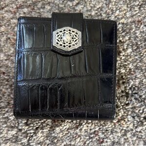 BRIGHTON WALLET   Black Crocodile Embossed Wallet with Silver Accent